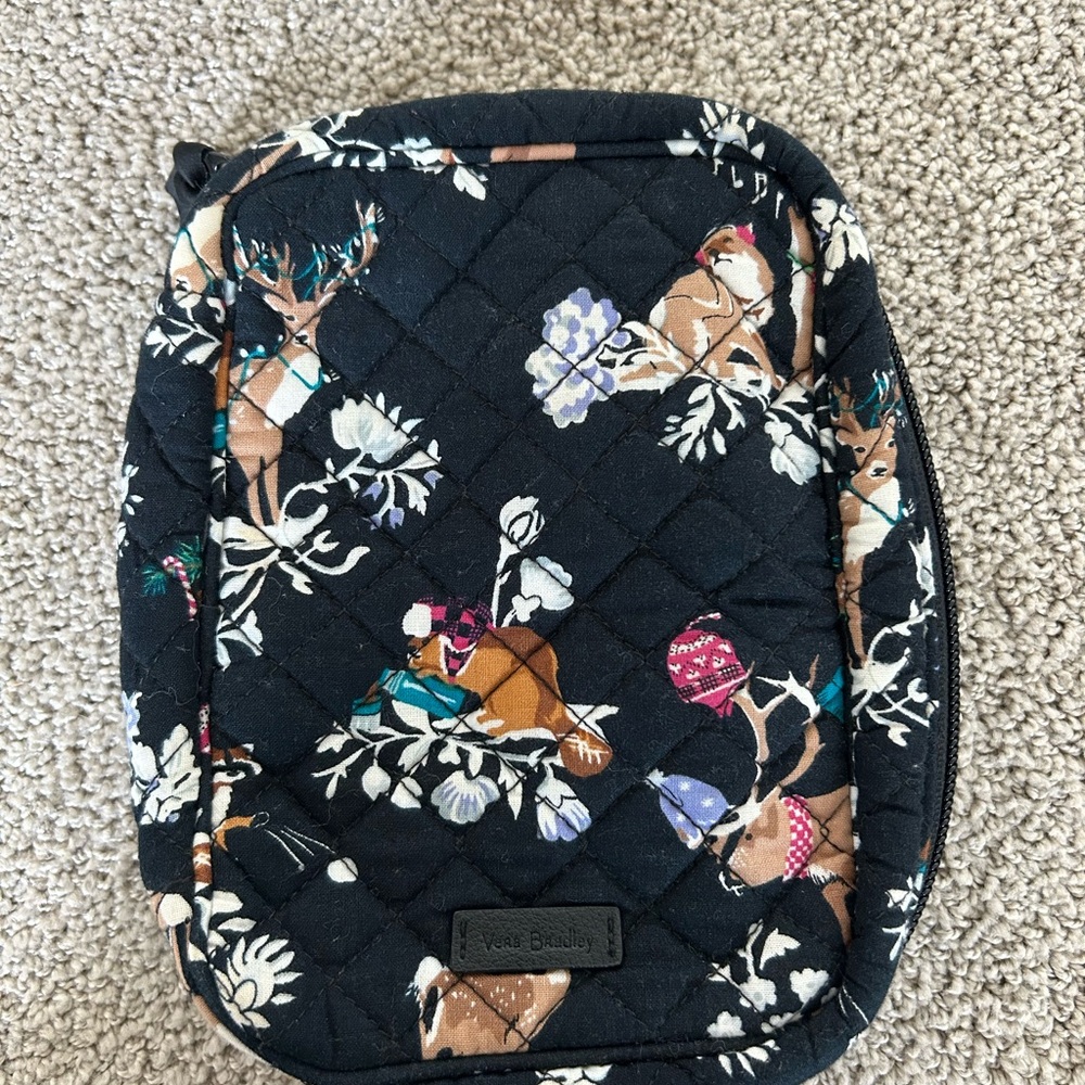 Vera Bradley Black Quilted Pouch with Floral and Deer Design